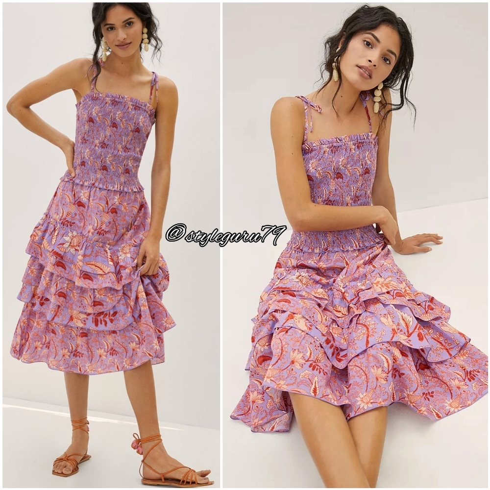 NWT, Anthropologie, Nori Tiered Printed Midi Skirt